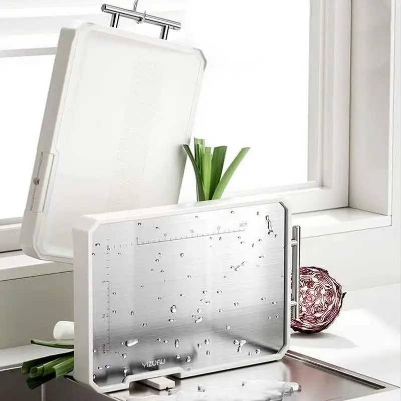 

Kitchen Double-Sided Chopping Block Stainless Steel Meat Cutting Board With PP Vegetable Cutting Board Thickened Chopping Block