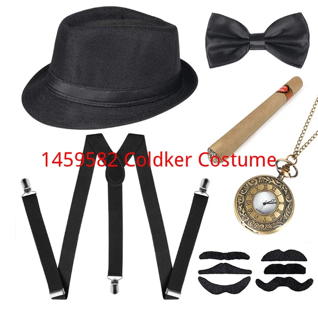 1920s Mens Great Gatsby Accessories Set 6PCS Black White Gray Blue Roaring  20s 30s Retro Gangster Costume Tie Hat - AliExpress