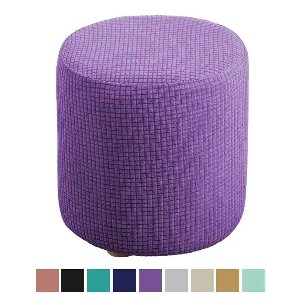 Round Ottoman Slipcover Polyester Blend Footstool Protector Covers Stretch with Elastic Bottom Washable Jacquard Fabric 5