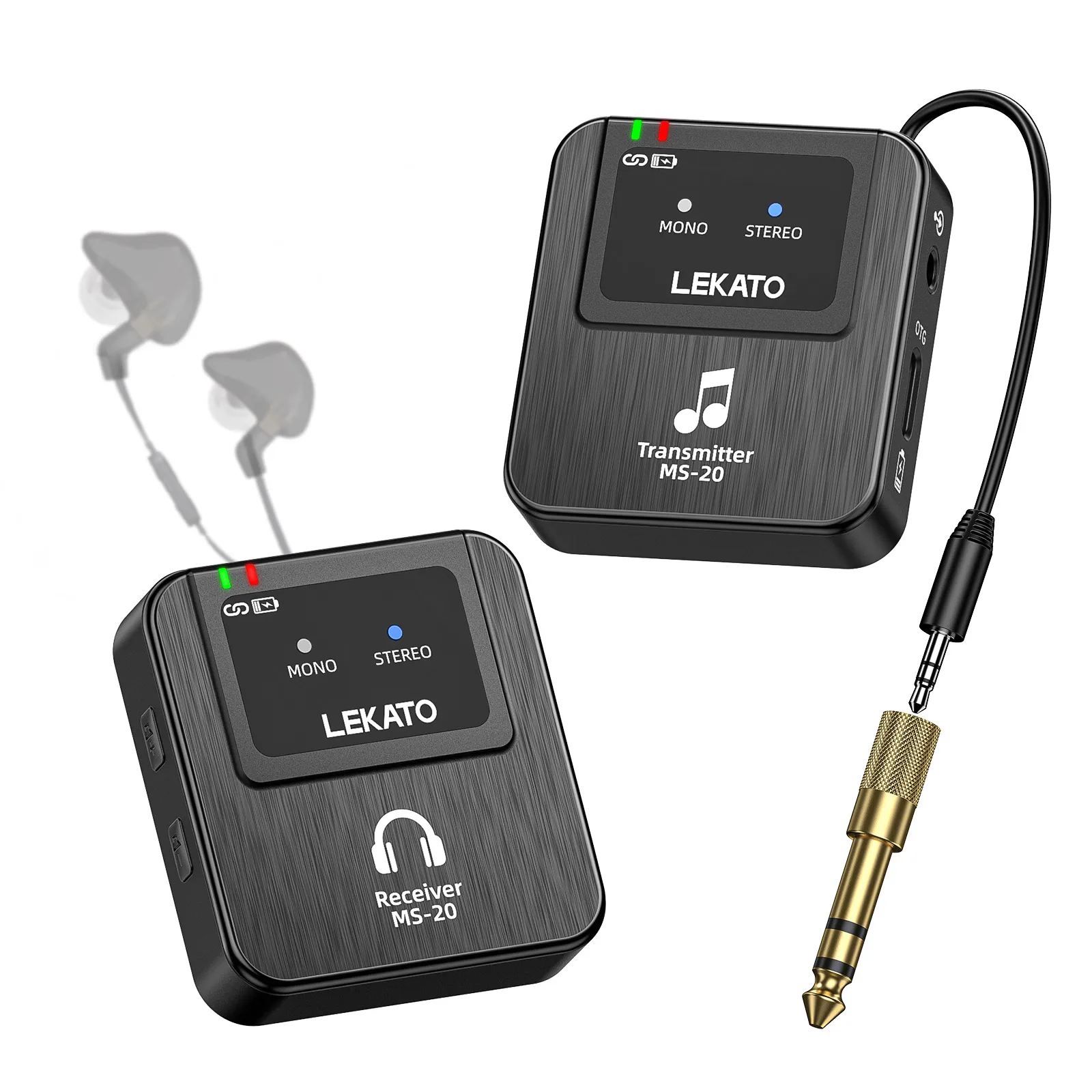 레카토 MS-20 무선 IEM 시스템, 저지연 벨트팩 송신기 및 라이브 스테이지 공연자 및 밴드를 위한 자동 페어링