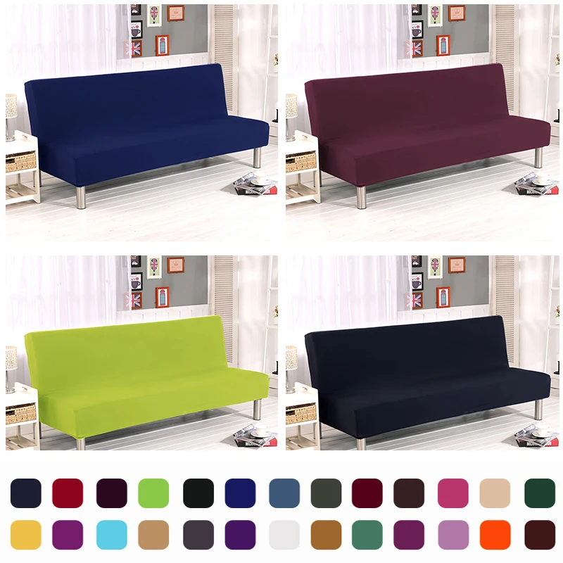 Funda Universal para sofá cama sin brazos, cubierta plegable de Color sólido, fundas elásticas modernas sofá, Protector de futón sofá| -