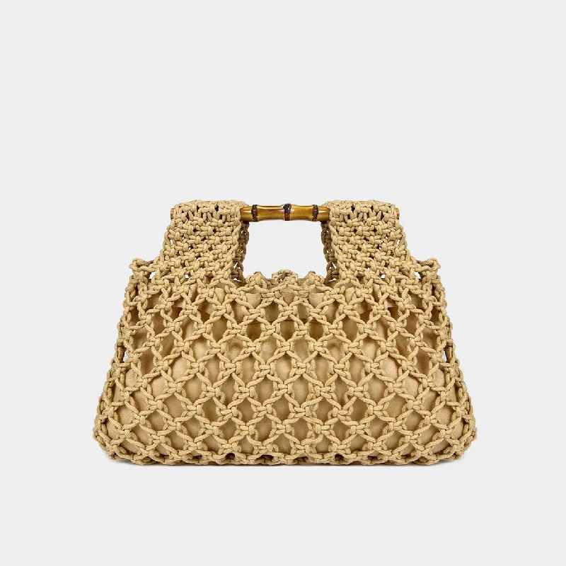 Simple Daily Cotton Thread Mesh Handbag Hollow Woven Ladies Single Shoulder Bag Neutral Minimalist Style round Shape Handbag