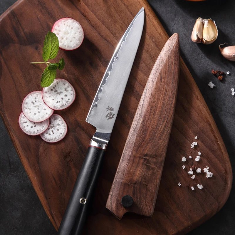 5InchUtilityKnifeWithWoodScabbard3LayerCladSteelSharp