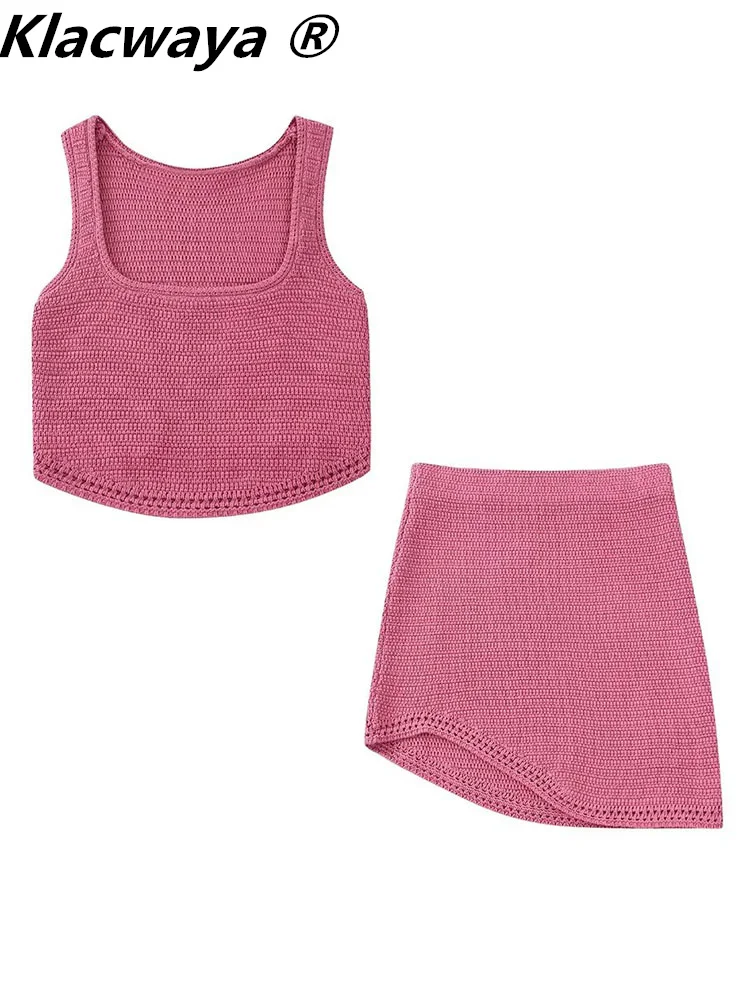 

Klacwaya Knitted Two Piece Women Sets Corset Top Mini Skirts Set Women 2 Pieces Female Short Sets For Women