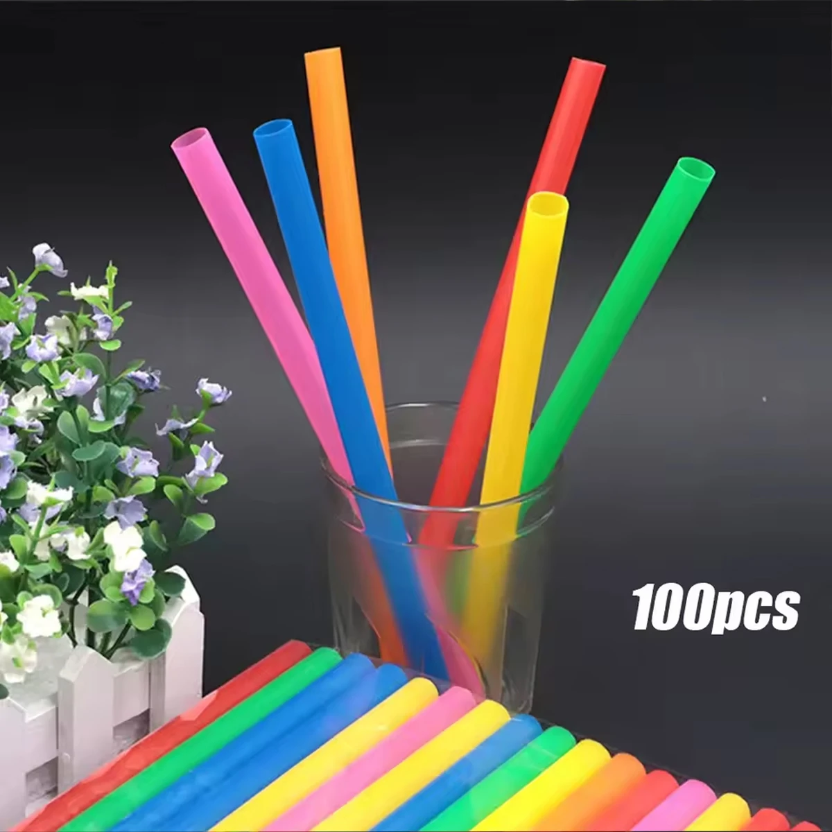 100PCS Disposable Plastic Straws Colorful Party Event Drinking Straws