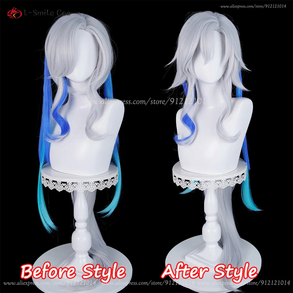 Lantern Rite Neuvillette Cosplay Perücke 98cm Grau-Blau Hitzeresistent Synthetik Halloween 3