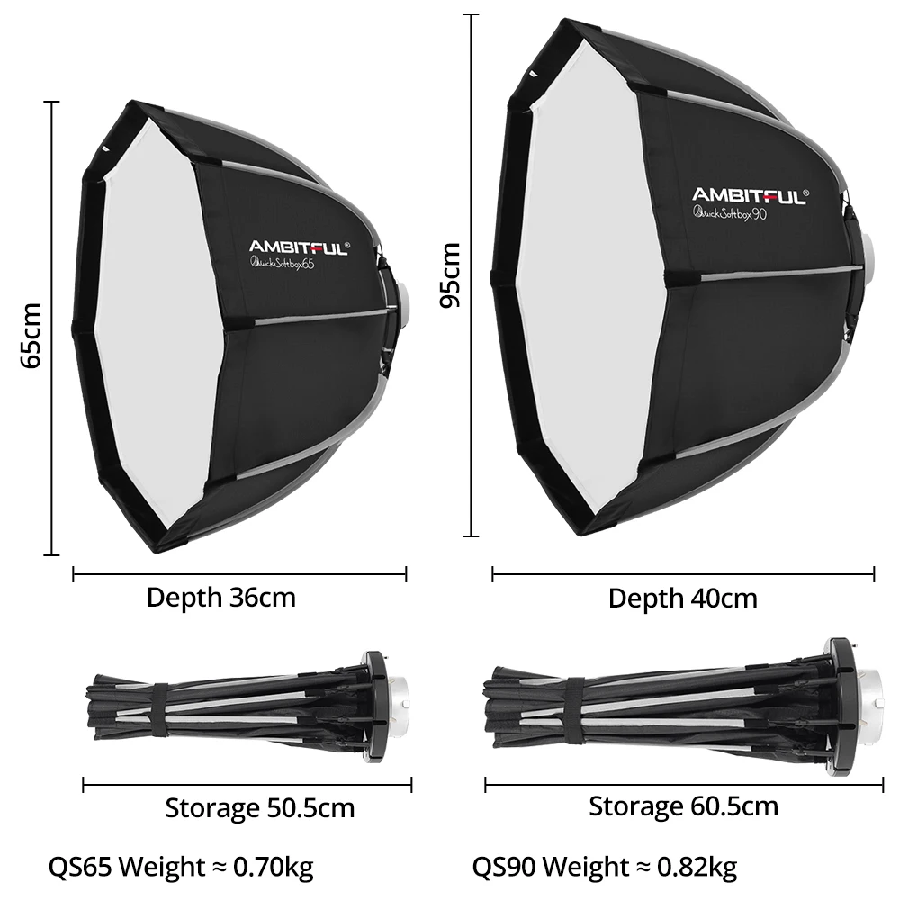 Ambitful QS65 65cm QS90 90cm 신속하게 Bowens Mount Octagon 소프트박스 + 스튜디오 플래시용 허니컴 그리드 야외 소프트 박스 출시