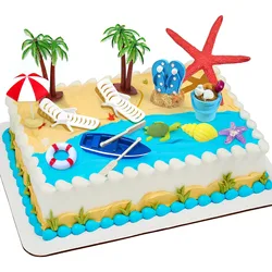 Tropical Summer Cake Toppers Set - Beach Chair and Umbrella Decorations (15 Pieces) (15pcs set)