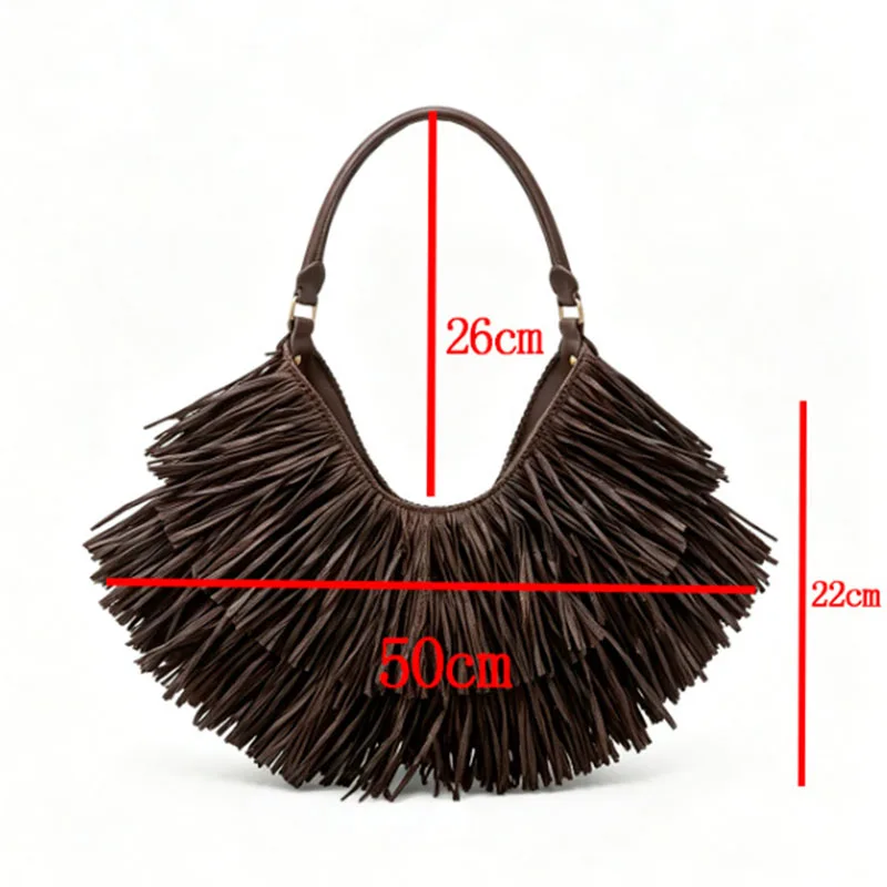 Borsa Vintage Bohémien con Nappe, Tessuta a Mano, Leggera e Traspirante, Grande Capacità, Borsa Tote con Manico Corto, Borsa da Spiaggia in Paglia per Vacanze - immagine 3