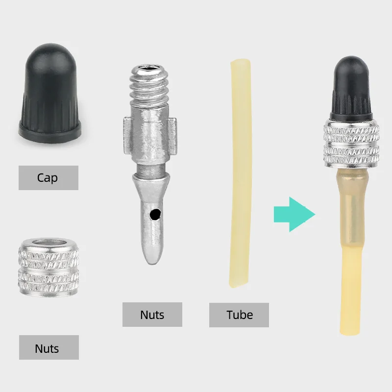 2/5PCS Bicycle Valve Replacement Inserts Dunlop Valve Copper Nuts Zinc Alloy Woods Blitz Tube Nozzle D/V Core Replacement W/ Extra Hose
