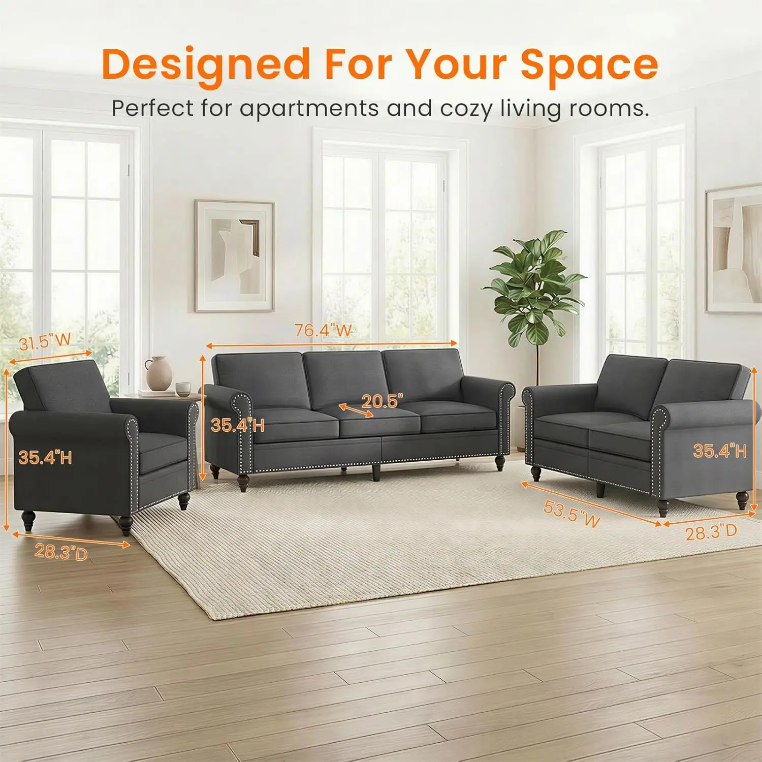 Linen Sectional Sofa Set 2