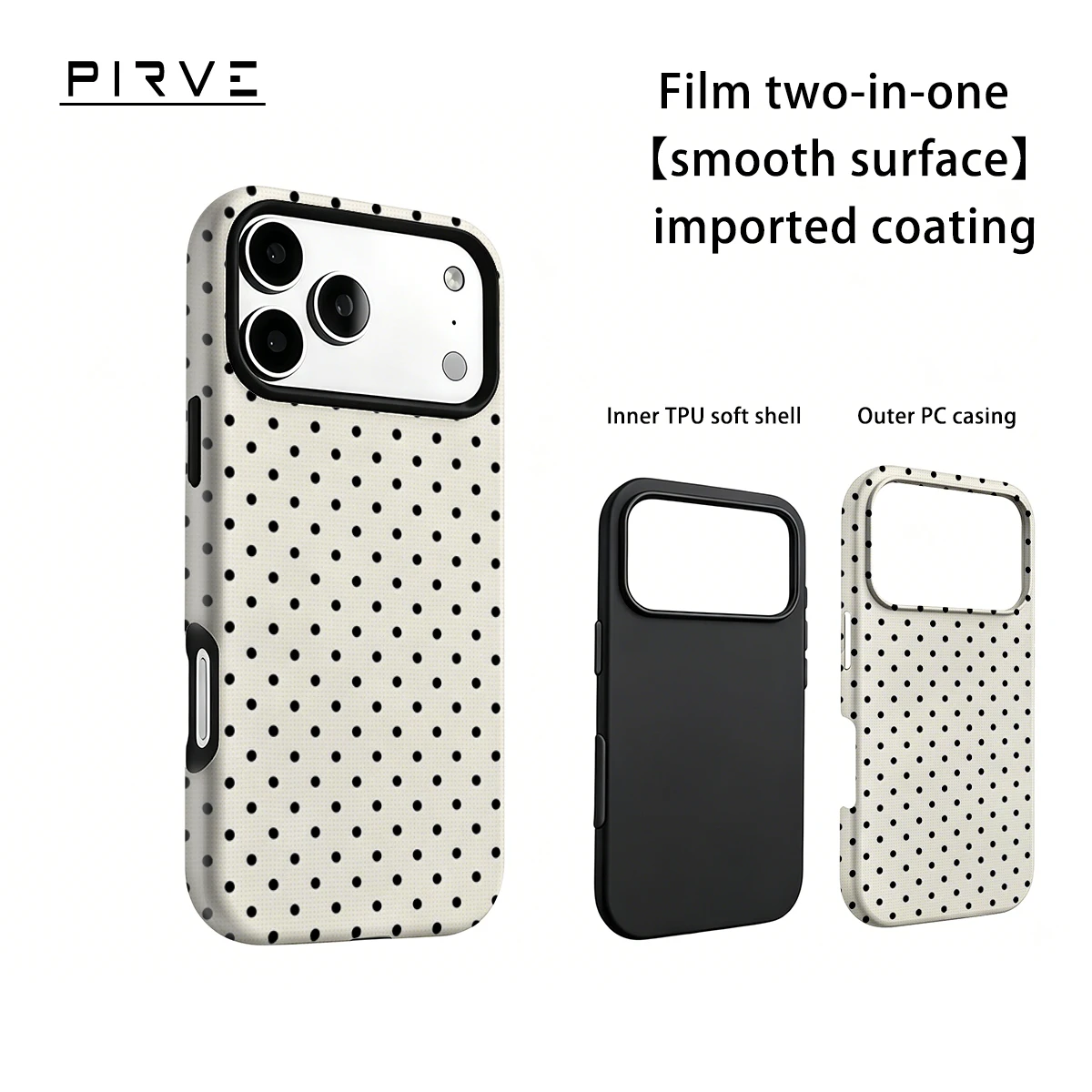 Korean Film-Inspired Polka Dot Cream and Black Hard Phone Case