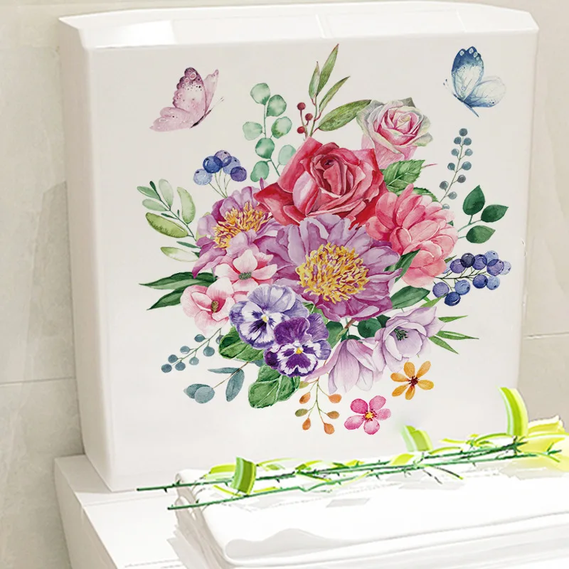 

T741#Flowers Wall Sticker Bathroom Toilet Decor Living Room Cabinet Home Decoration Decals Beautify Self Adhesive Mural
