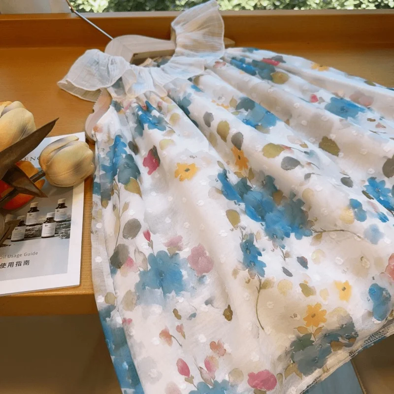

New Product2024Summer New Girls' Dress Sleeveless Lapel Floral Western Style Children Artistic Vest Dress
