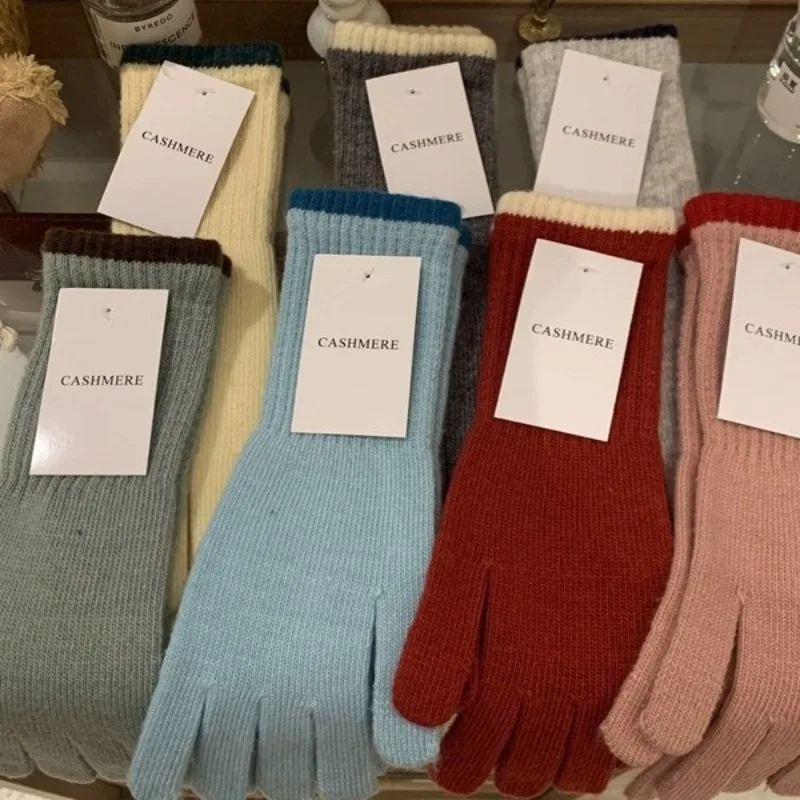 Korean Touch Screen Knitted Gloves Women Winter Warm Woolen Gloves Outdoor Thicken Riding Mitten Unisex Christmas Work Gloves