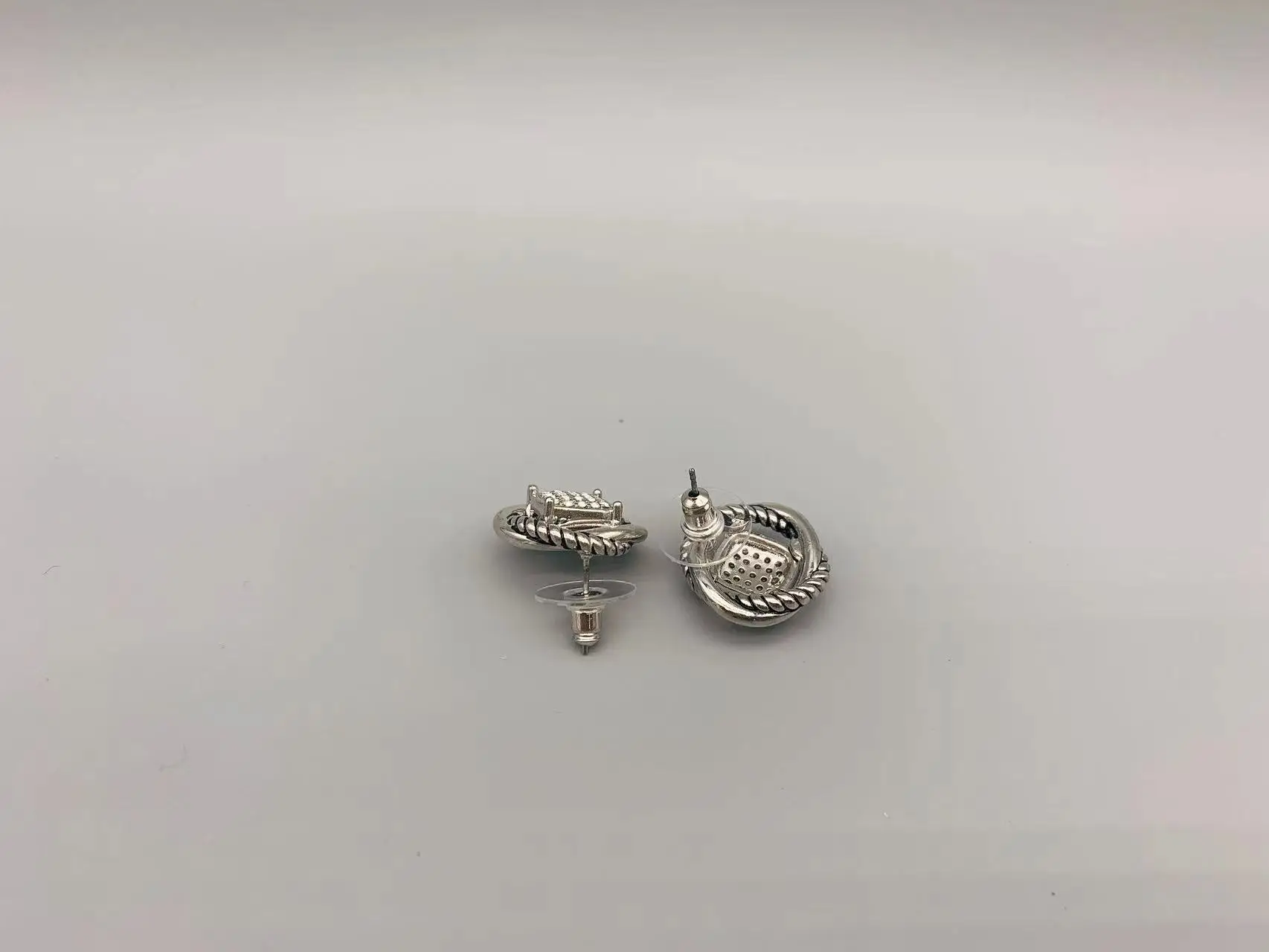 Le Han Jewelry Infinity Silver Stud Earring With Clear Cubic Zirconia