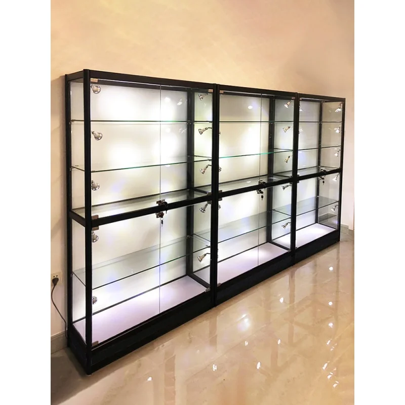 맞춤형. 저렴한 가격 전체 알루미늄 프레임, 유리 Vitrine 벽 디스플레이 쇼케이스 캐비닛, 소매점용 LED 조명