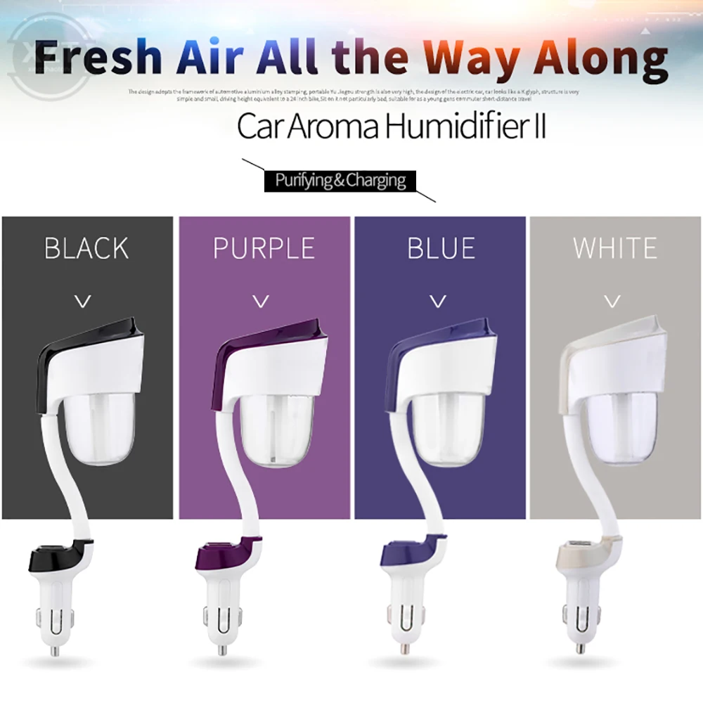 12V II Car Air Humidifier car Air Purifier Aromatic Oil Diffuser Aromatherapy Spray with 2 USB Car Charger Ports Accessories