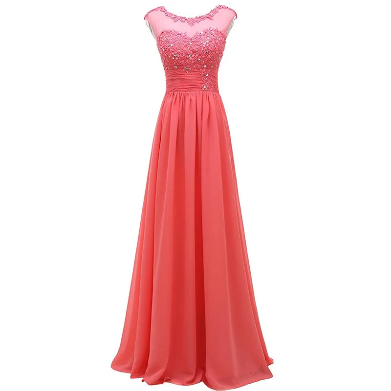 A Line Chiffon Boat Neck Beading Applique Elegant Bridesmaid