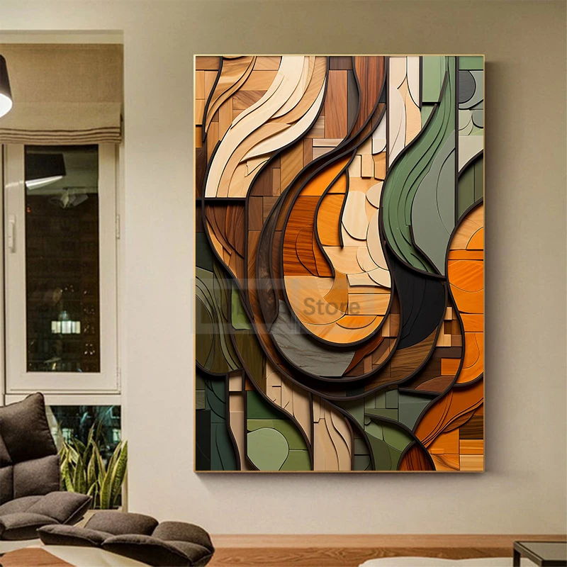 Boho Wood Shapes Canvas Painting 4