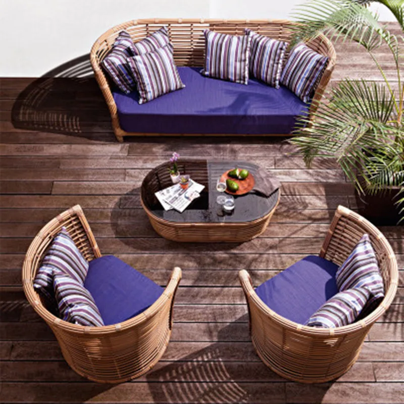 

Rattan sofa patio balcony garden furniture open-air waterproof sunscreen sofa rattan chair combination