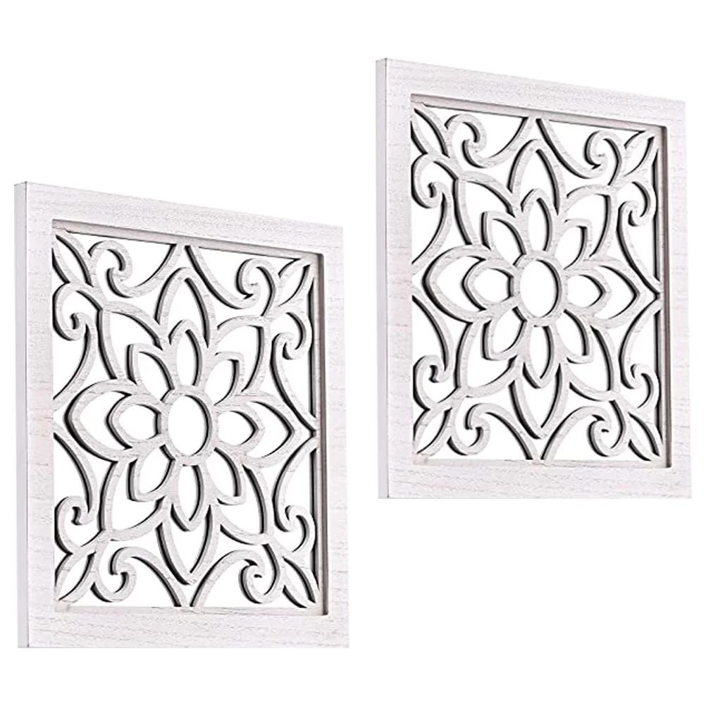 

2 Pcs Decorative Mirrors White Pane Wall Square Rustic Window Sticker Decals Peel and Stickers