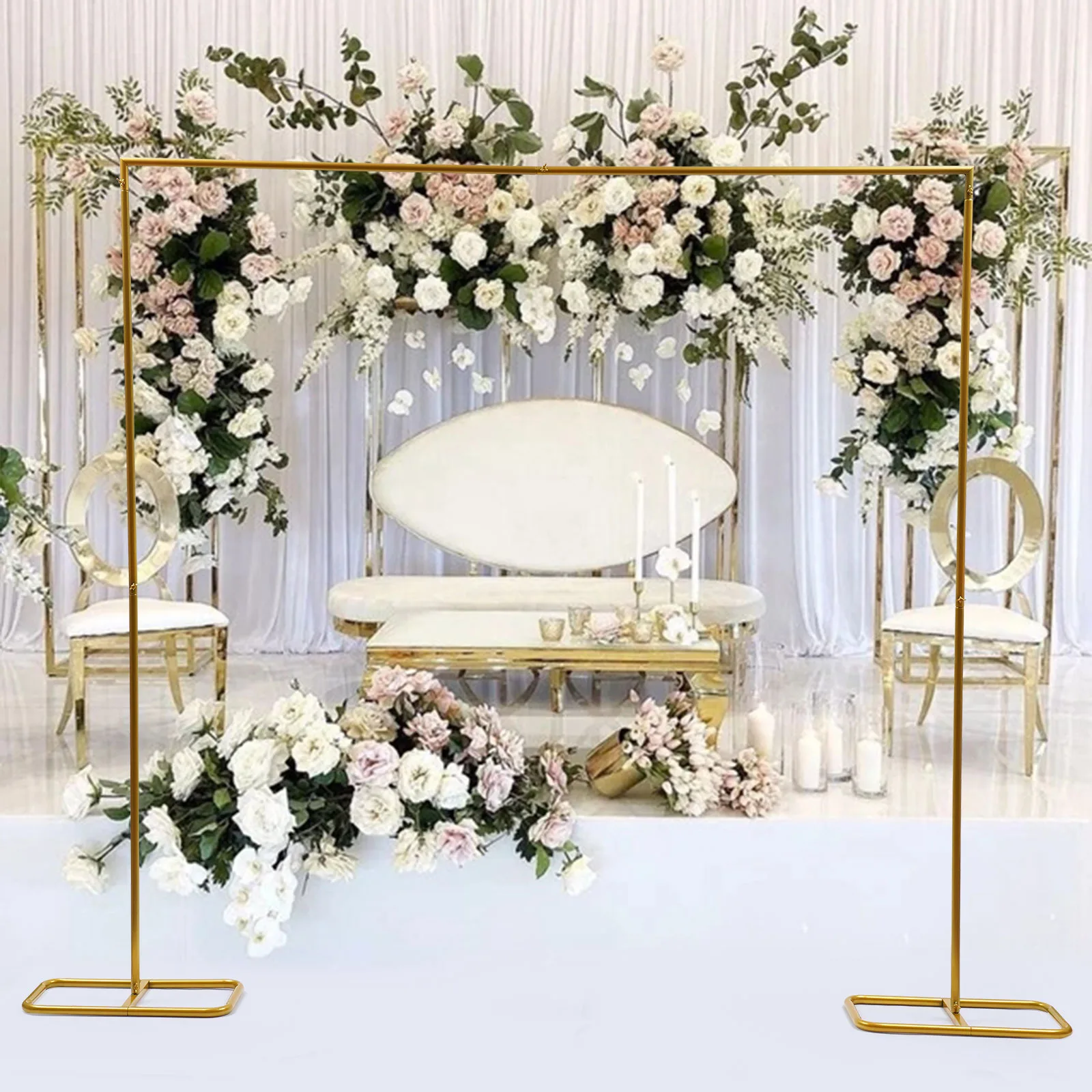 Gold Metal Wedding Arch Flowers Balloon Square Rack Door Birthday Party Venue Decoration