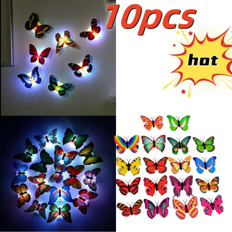 

10PCS Led Decorative Toy Creative Colorful Luminous Butterfly Night Light Paste Wall Lamp Small Play Atmosphere Light Decoration