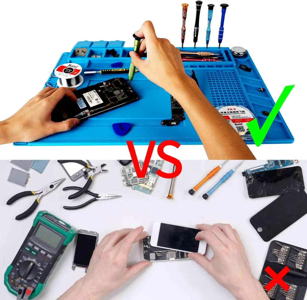 Soldering Station Mat Silicone Work Mat Heat Resistant 932°F Anti-Static Magnetic  Mat for Electronic Phone Laptop Watch Repair