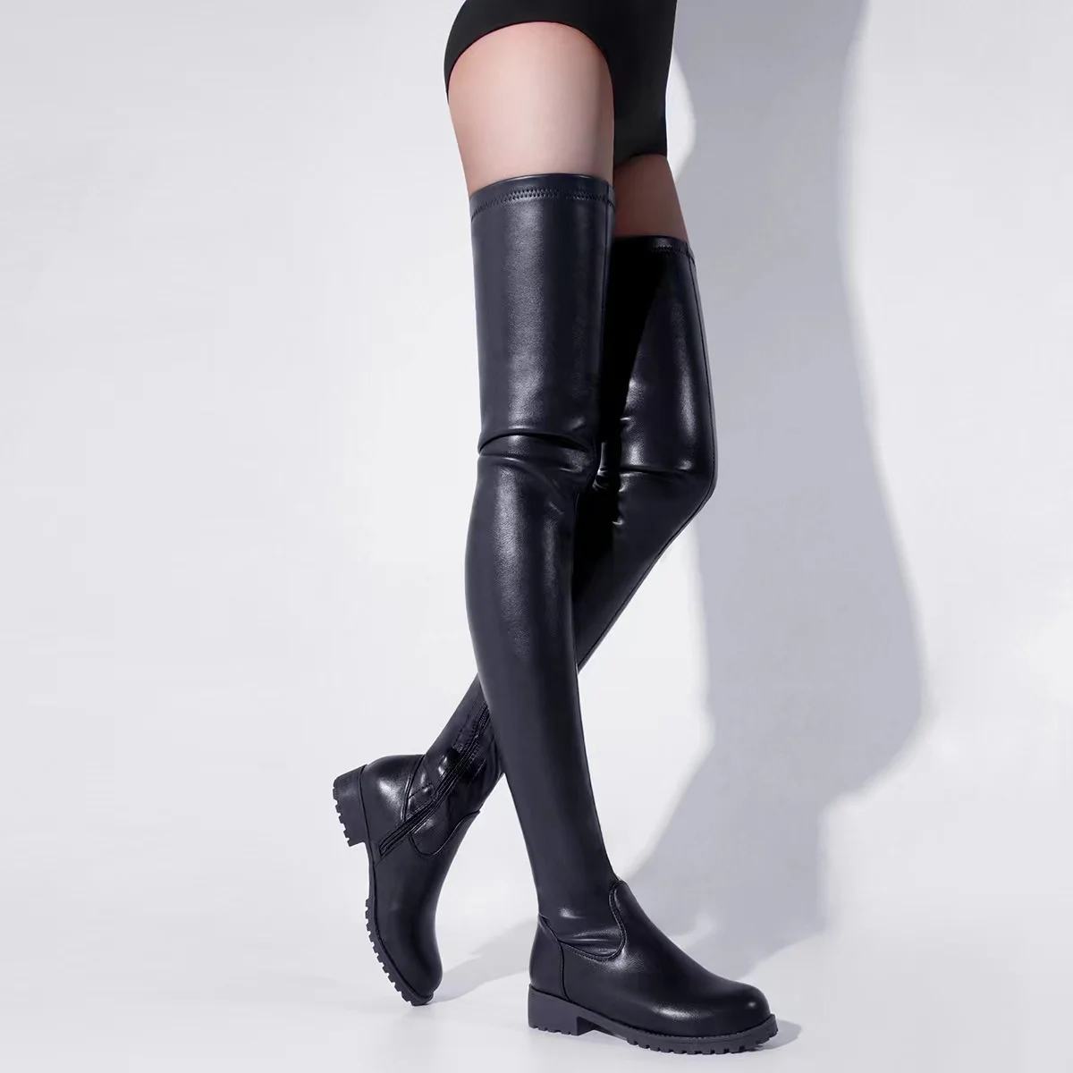 Wide Fit Thigh High Boots Pvc Confidence White Patent Heeled Over