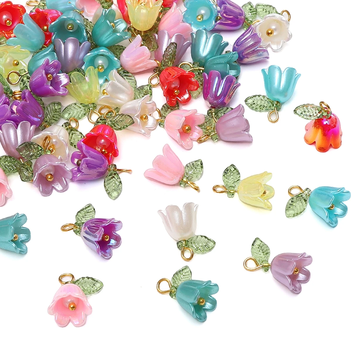 Acrylic Lily of the Valley Flower Bud Beads 11x14mm 2-10Pcs plated with colored loose beads handcrafted DIY making jewelry brac