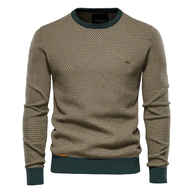 AIOPESON Cotton Loose Pullovers Sweater Men Casual Warm Quality Spliced Mens Knitted Sweater Winter Fashion Sweaters for Men knitted sweater men Sweaters