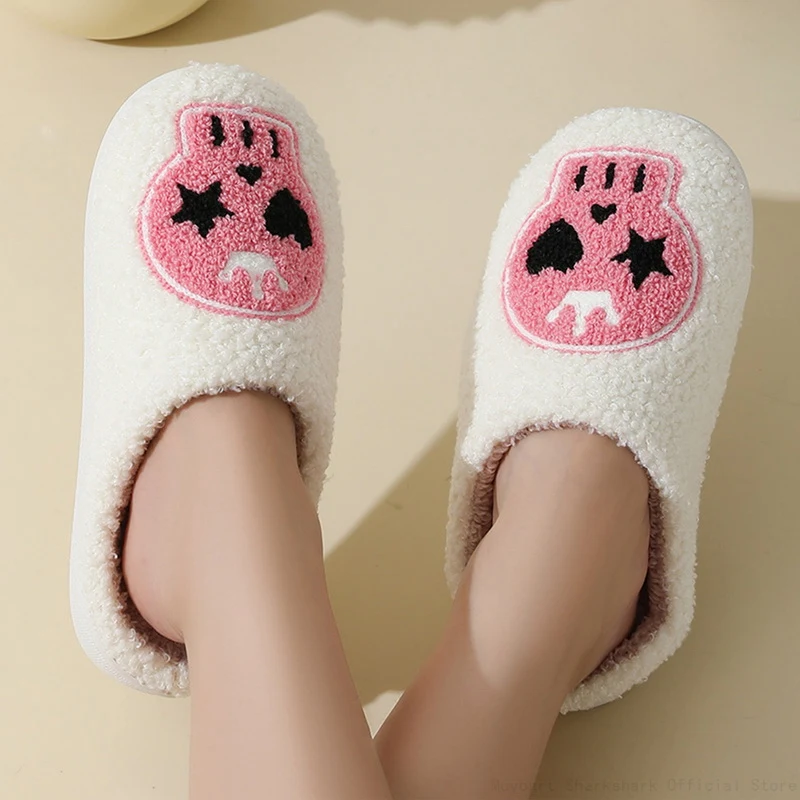 Halloween Plush Slippers Y2k Skull  Black Home Shoes Thick-Soled Furry Cotton Slippers Cute Warm Non-Slip Indoor Slippers 4