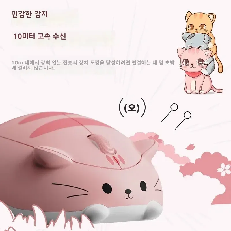 3D 무선 마우스 귀여운 고양이 무소음 클릭 2.4G 블루투스 듀얼 모드 휴대용 사무실 선물 소녀용 노트북 PC