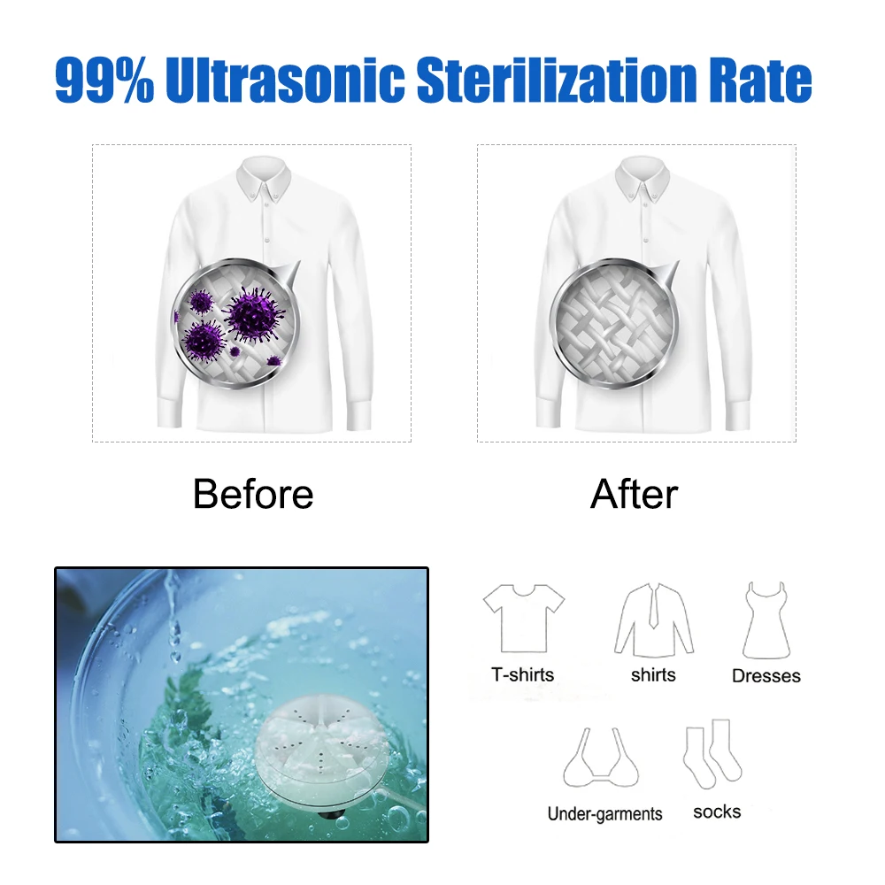 With USB Cable Mini Ultrasonic Washer Washing Machine Removes Dirt Washer Clothing Cleaning