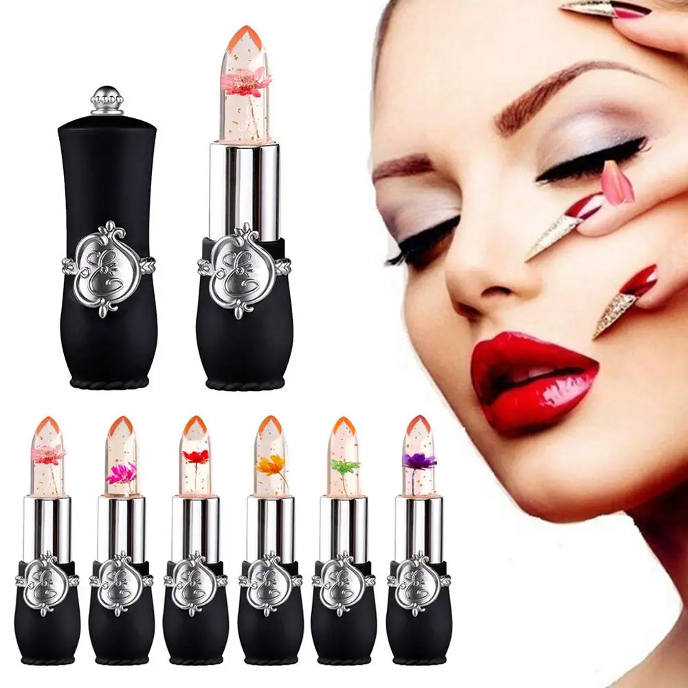 New Flower Lip Balm Long Lasting Moisturizing Crystal Lipstick Lip Natural Changing Lipsticks Care Color Jelly A8G5 3 colors flower transparent lipstick lasting moisturizer changing lipsticks crystal color care lip balm jelly temperature l g2w3