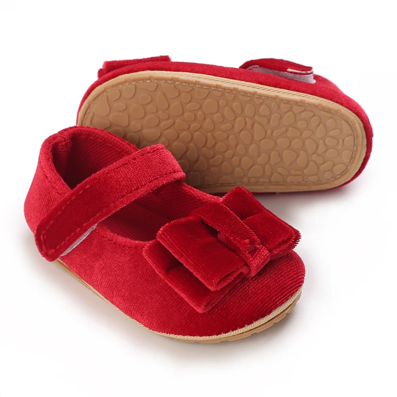 Spring and Autumn Newborn Flat Shoes Cute Velvet Bow Princess Shoes Soft Sole Anti slip First Step Shoes for Girls baby shoes soft sole shoes