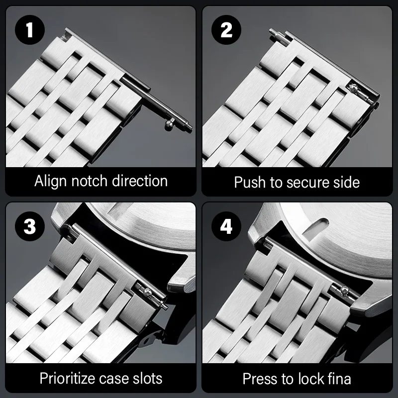 Elegant Solid Steel Watch Strap with Stainless Steel Butterfly Clasp