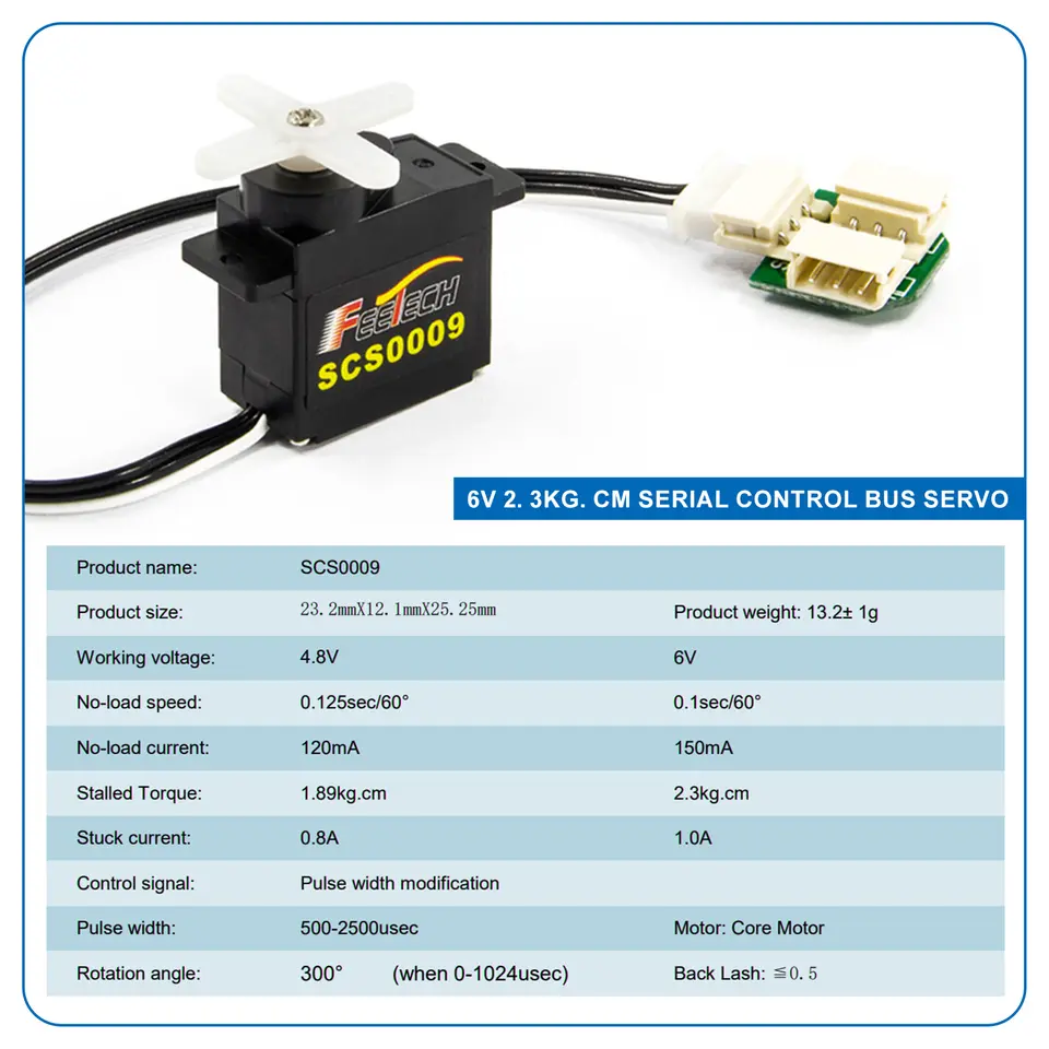 1/5/10PCS Feetech 2.3Kg SCS0009 Serial Micro Servo Single Shaft Servo TTL Level Feedback Mini Servo for Robot Arm & Finger Thumb image 4