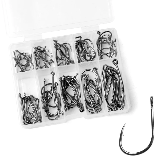 100pcs Fishing Hooks Set Carbon Steel Single Circle Fishhook Fly Fishing  Jip Barbed Carp Hooks Sea