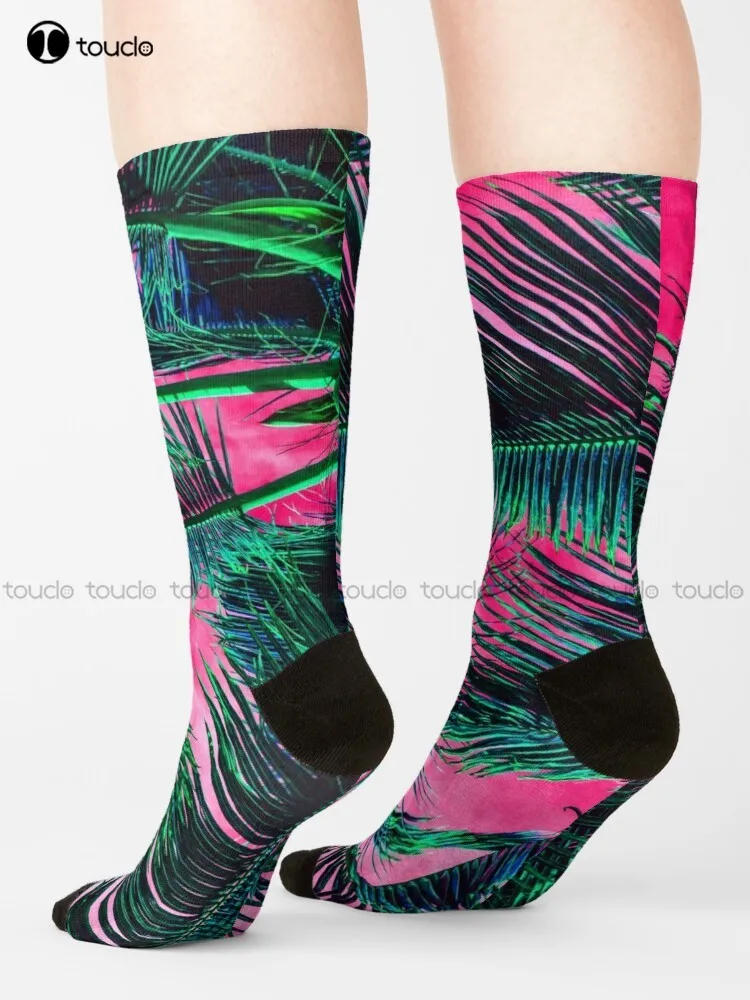 Pink Teal Tropical Summer Palm Tree Fronts Socks Calzini Da Uomo Personalizzati Personalizzati Unisex Adult Teen Youth Socks Hd Alta Qualità