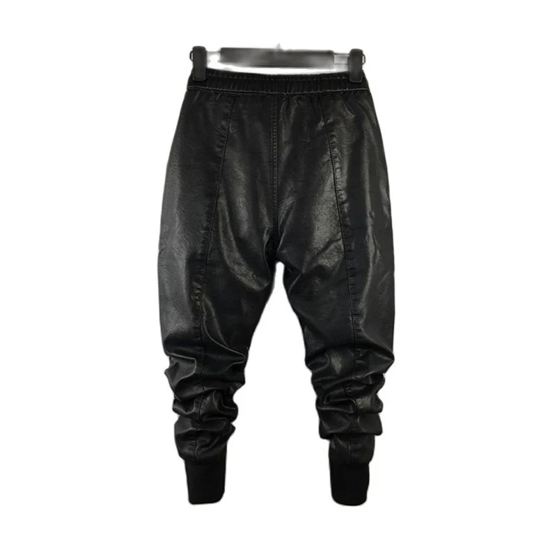 

2022 Autumn PU Leather Harem Casual Pants Men's Bike Style Streetwear Black Motorcycles Pencil Trousers Male Trendy