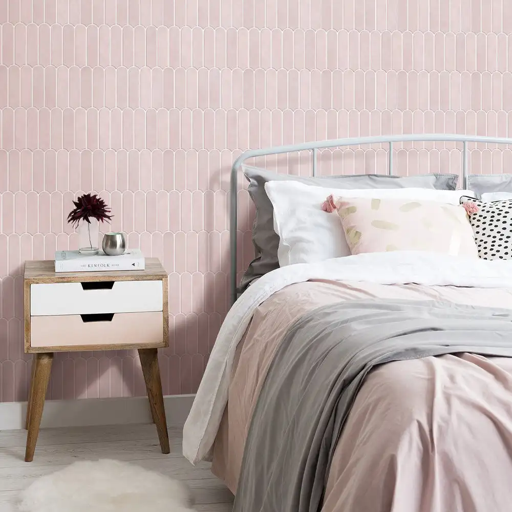 Pink Peel And Stick Backsplash, Self Adhesive Feather Wall Tiles Renter Friendly Stick On Backsplash For Kitchen Bathroom Laundry (10 Sheets - View #2