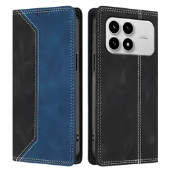 Luxury Leather Wallet Card Case with Magnetic Book Cover for Poco M6 Plus (Navy Blue (HX - 10))