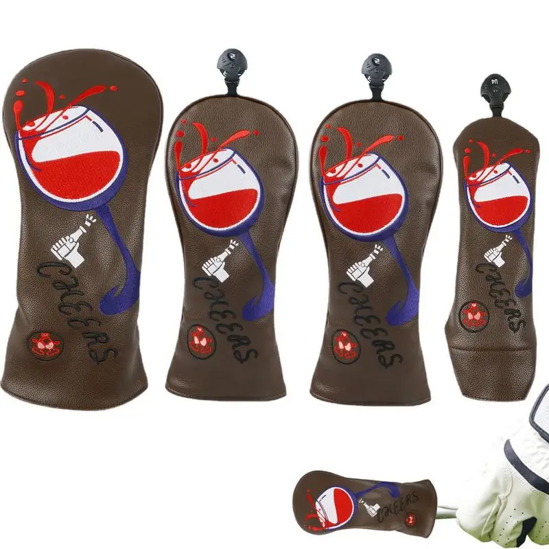 

Golf Putter Head Covers Red Wine Goblet Pattern Golf Club Headcover Embroidery Wood Golf Headcovers For Outdoor Activities