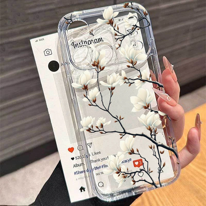 INS Butterfly Flowers Silicone Transparent Case with Elegant Design