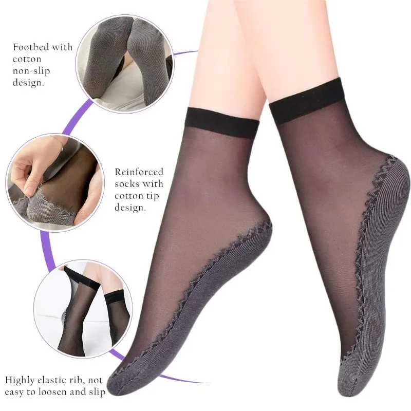 1/5/10pairs Elastic Lace Socks Women Transparent Ultrathin Mesh Non-Slip Bottom Splice Sock Female Silk Velvet Ankle Short Sox