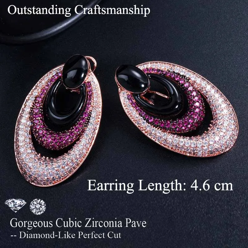 ThreeGraces Nigerian Luxury Brand Micro Pave Cubic Zirconia Rose Glod Color Big Round Dangle Earrings Jewelry for Women ER025