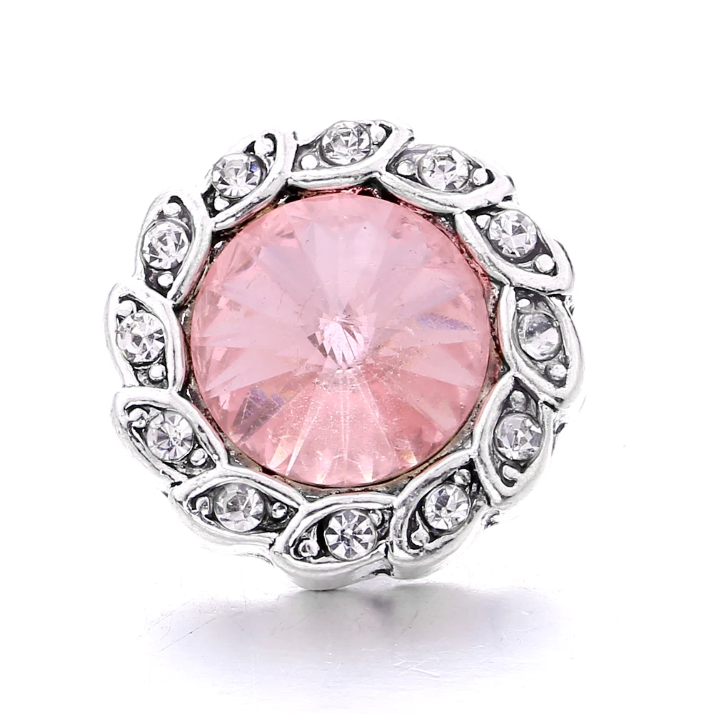 20pcs Snap Button Jewelry DIY Metal Pink Crystal Flower 18MM Snap Buttons Fit 18mm Snap Button Bracelet Necklace