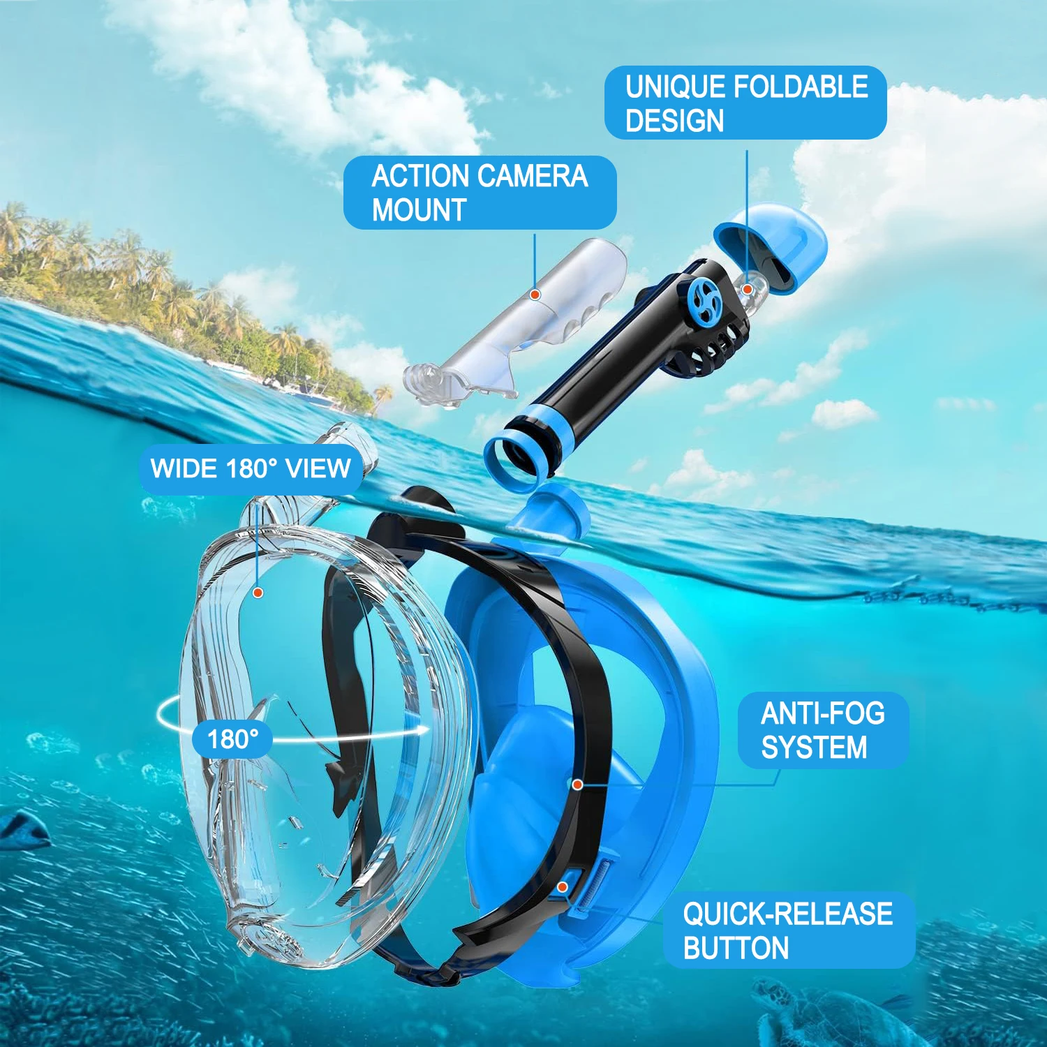 Adult Full Face Snorkelling Mask 180 Degree Panoramic Leakproof Anti-fog Professional Underwater Sports Swimming Equipment